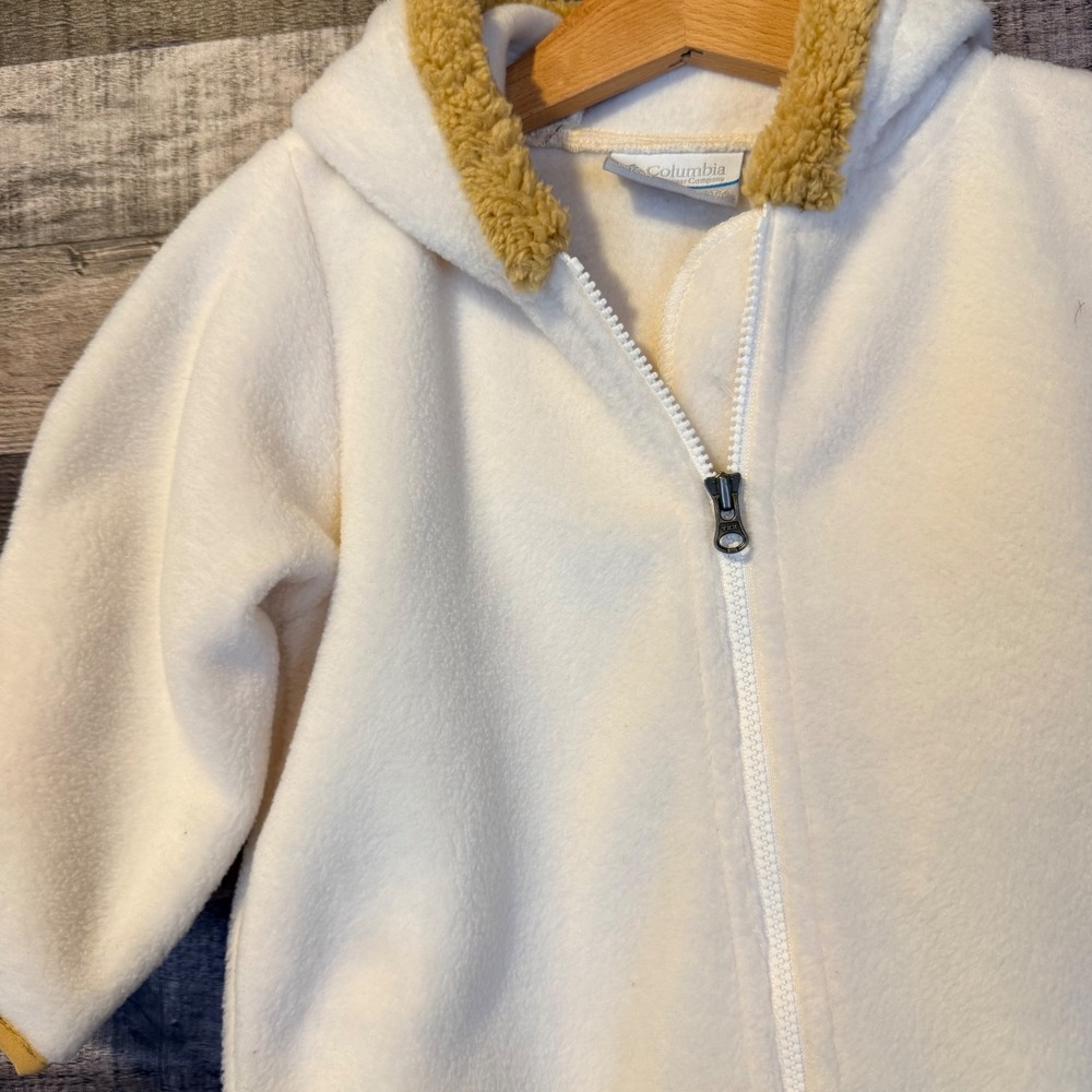 Columbia Fleece Bunting Infant 6-12 Months Cream Hooded Cozy Winter Outdoor - Picture 3 of 5